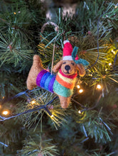 Load image into Gallery viewer, Felt Daschund LGBTQ Pride Rainbow Christmas Decoration
