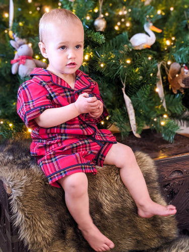 Baby short-sleeved tartan Christmas pyjamas