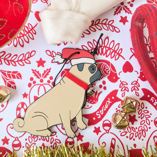 Winston the pug Christmas tree ornament - Joy Homewares