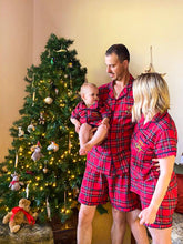 Load image into Gallery viewer, Family summer tartan plaid short-sleeved Christmas pajamas
