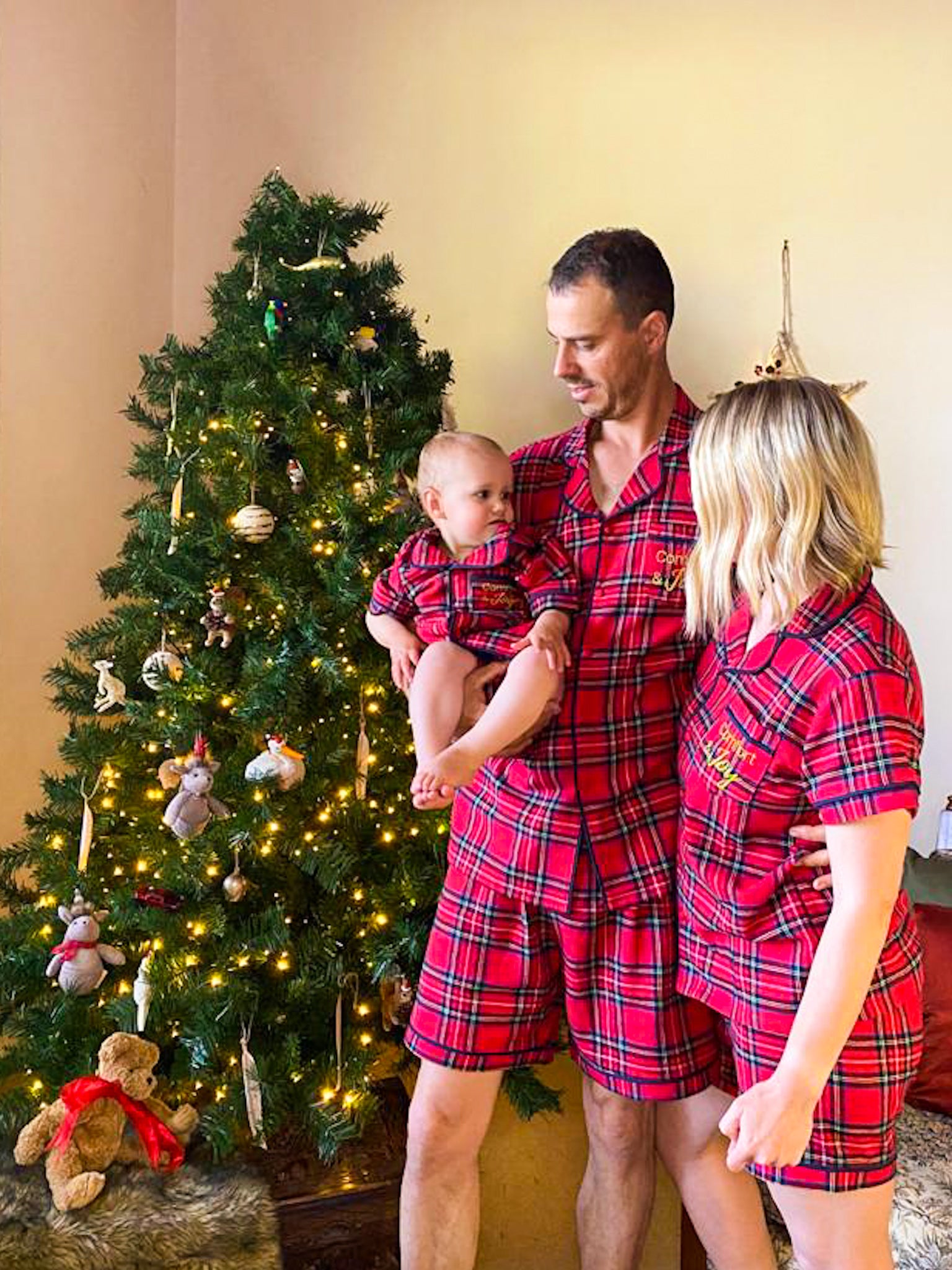 Children's short-sleeved tartan Christmas pyjama set