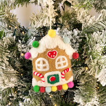 Load image into Gallery viewer, Gingerbread house with pompoms christmas decoration
