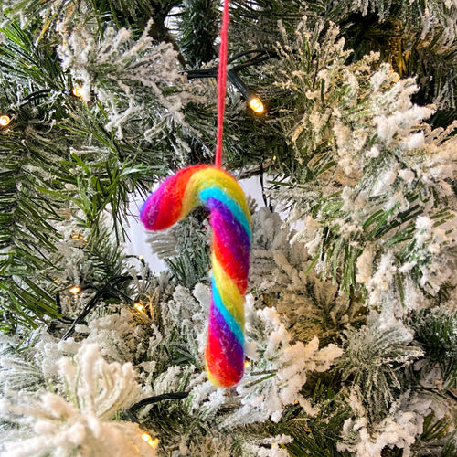 Felt rainbow candy cane tree decoration