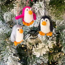 Load image into Gallery viewer, Three felt penguin christmas tree decorations
