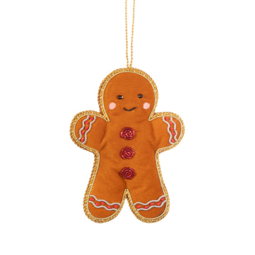 Gingerbread Zari Embroidery Christmas hanging decoration - Joy Homewares