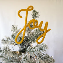 Load image into Gallery viewer, Golden Joy tree topper on christmas tree
