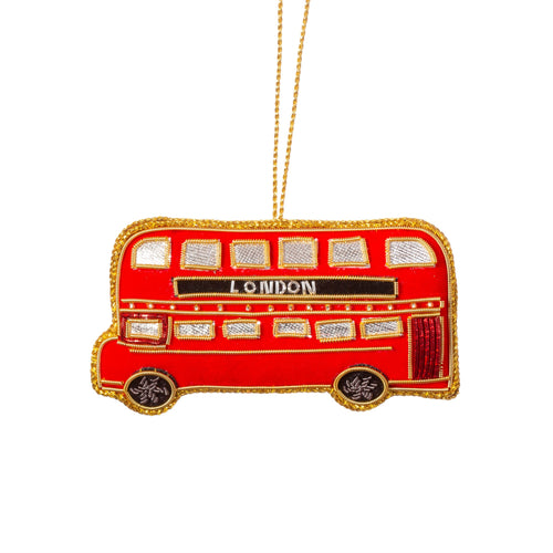 London bus Zari Embroidery Christmas hanging decoration - Joy Homewares