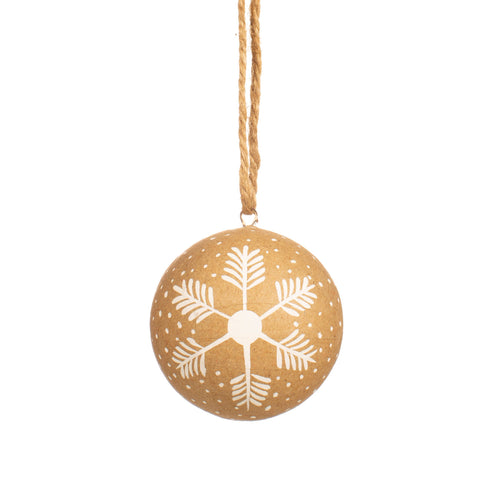 Kraft paper snowflake papier mache Christmas bauble - Joy Homewares