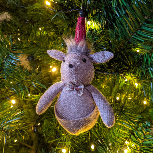 Hanging soft kangaroo Christmas tree ornament