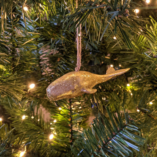 Gold glitter whale Christmas tree ornament