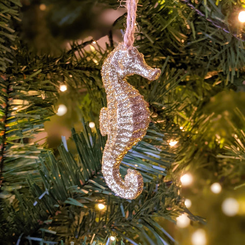 Gold glitter seahorse Christmas tree decoration