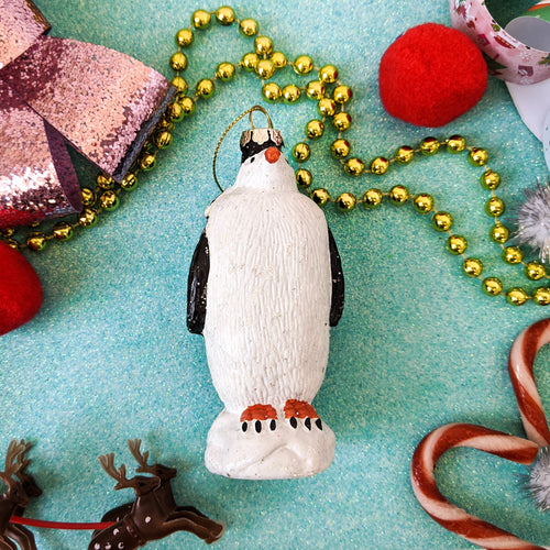 Kitsch glitter penguin christmas ornament