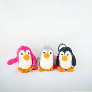 Three felt penguin hanging decoration