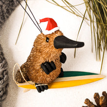 Load image into Gallery viewer, Surfing platypus christmas tree ornament
