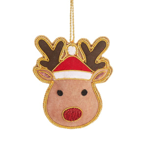 Rudolph Zari Embroidered Christmas Tree Decoration