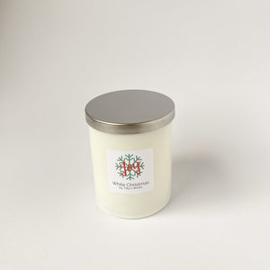 White Christmas white candle jar