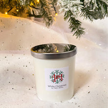 Load image into Gallery viewer, White Christmas white candle jar with pine sprigs and fairy lights
