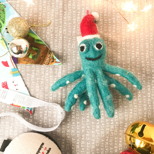 Octopus felt tree ornament 