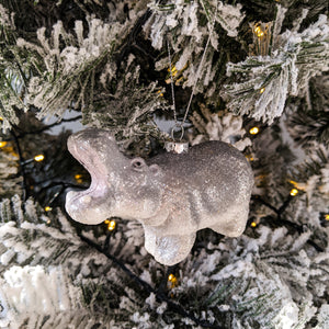 Glitter hippo christmas tree ornament