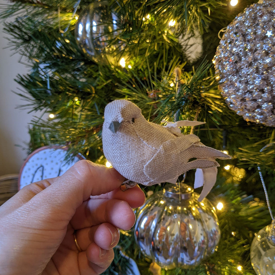 Linen bird clip ornament